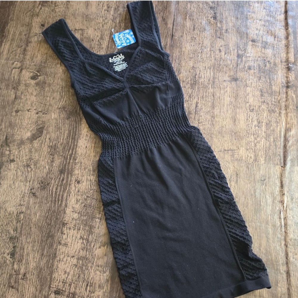 FREE PEOPLE Bodycon Slip Dress Womens XS/S Black Pointelle‎ Mesh Seamless